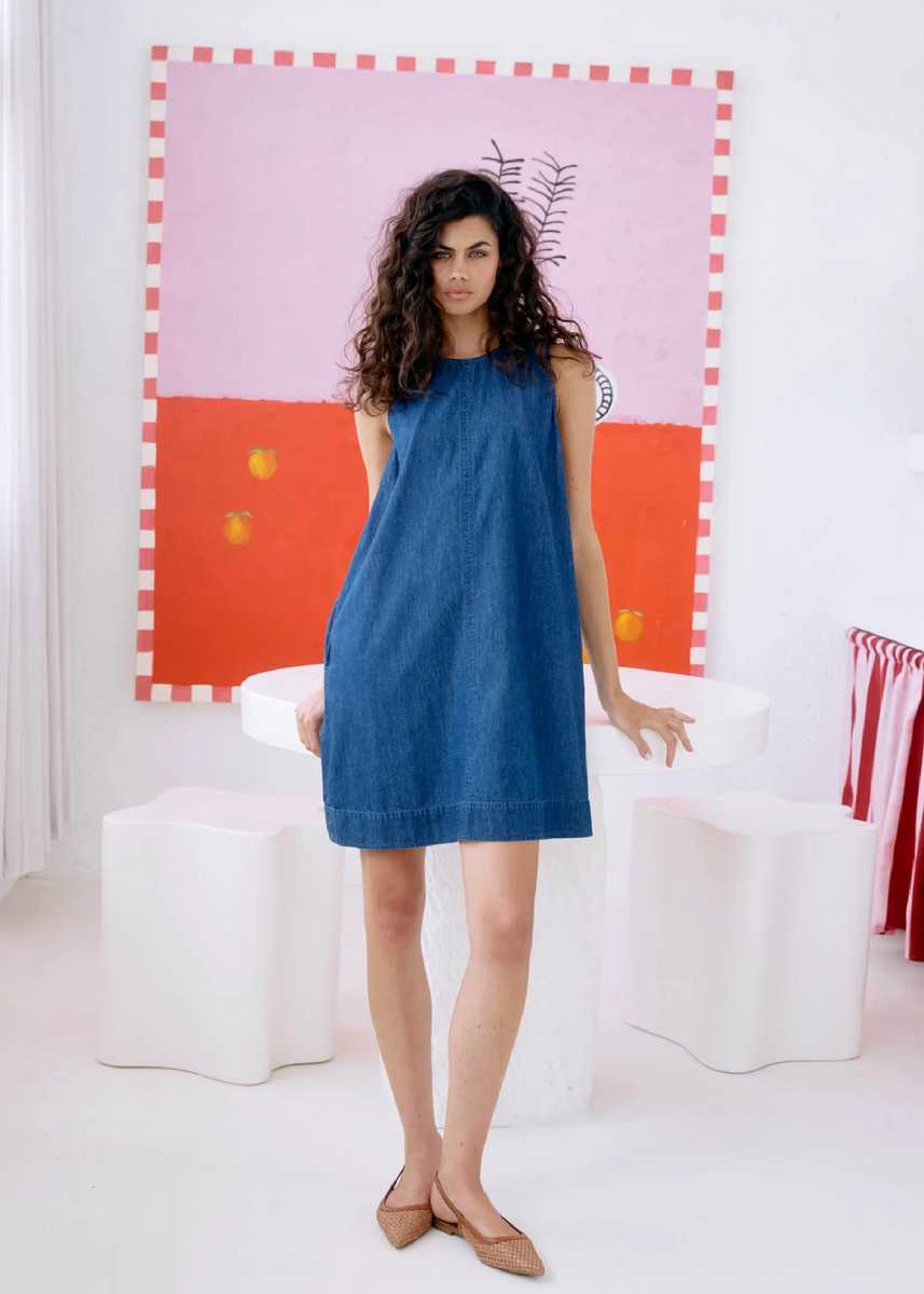 MELENIA DENIM TANK DRESS