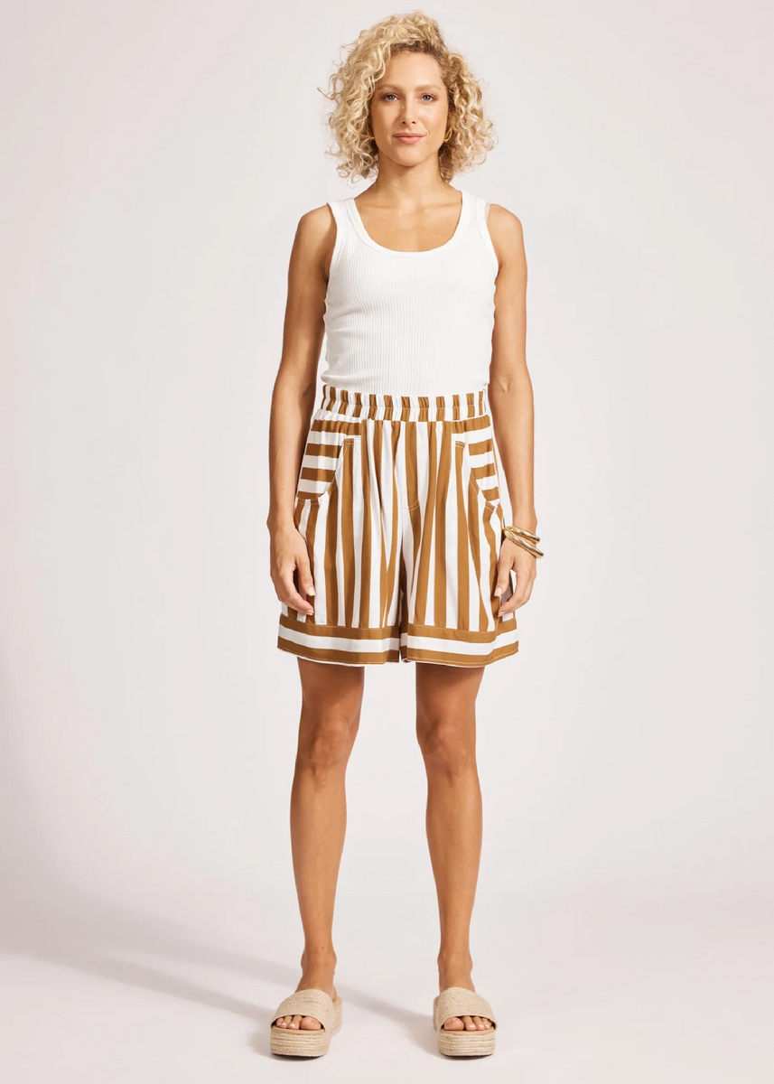 TREVILLE STRIPE SHORT - CARAMEL