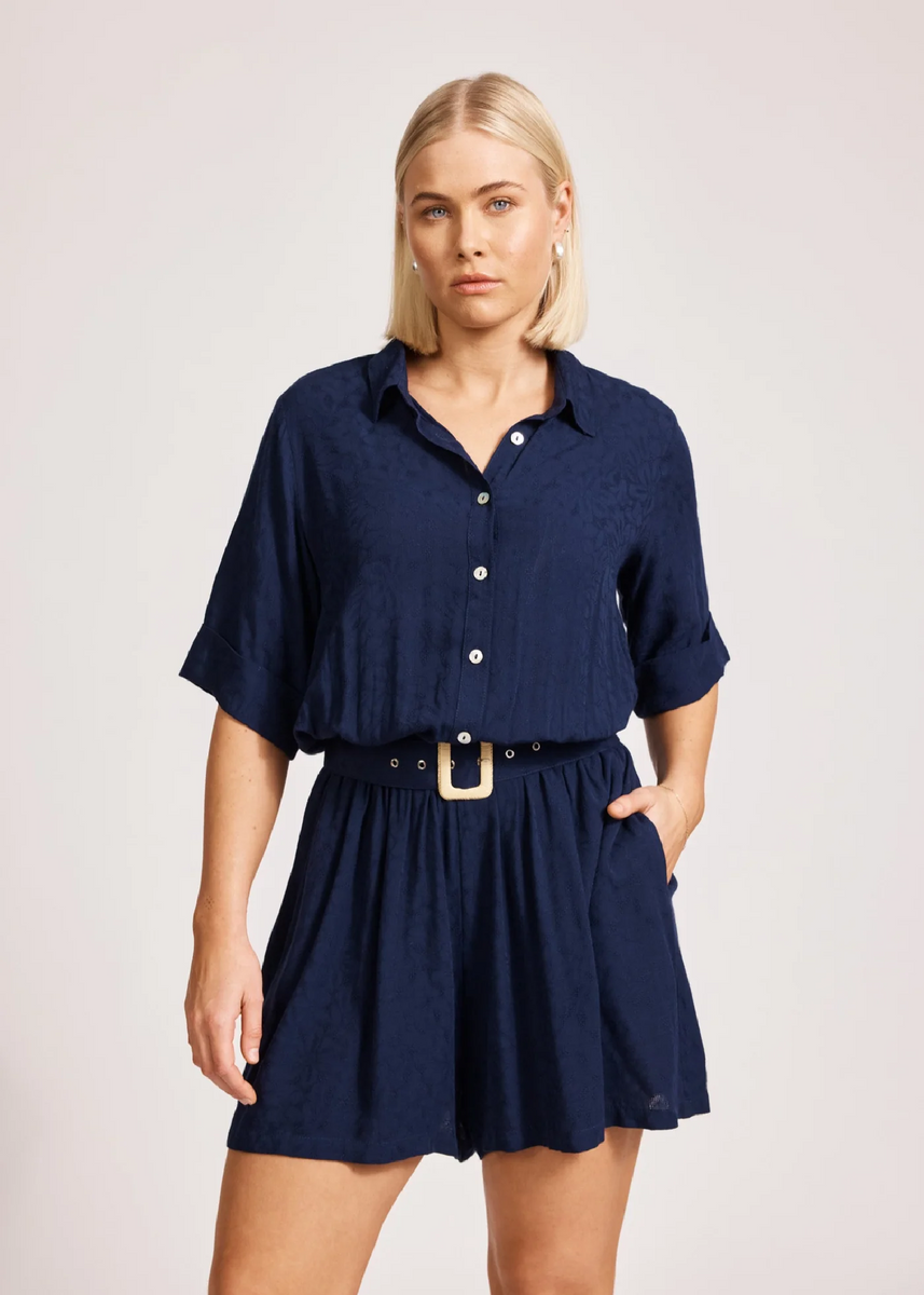 PARISIO BELT PLAYSUIT - INDIGO