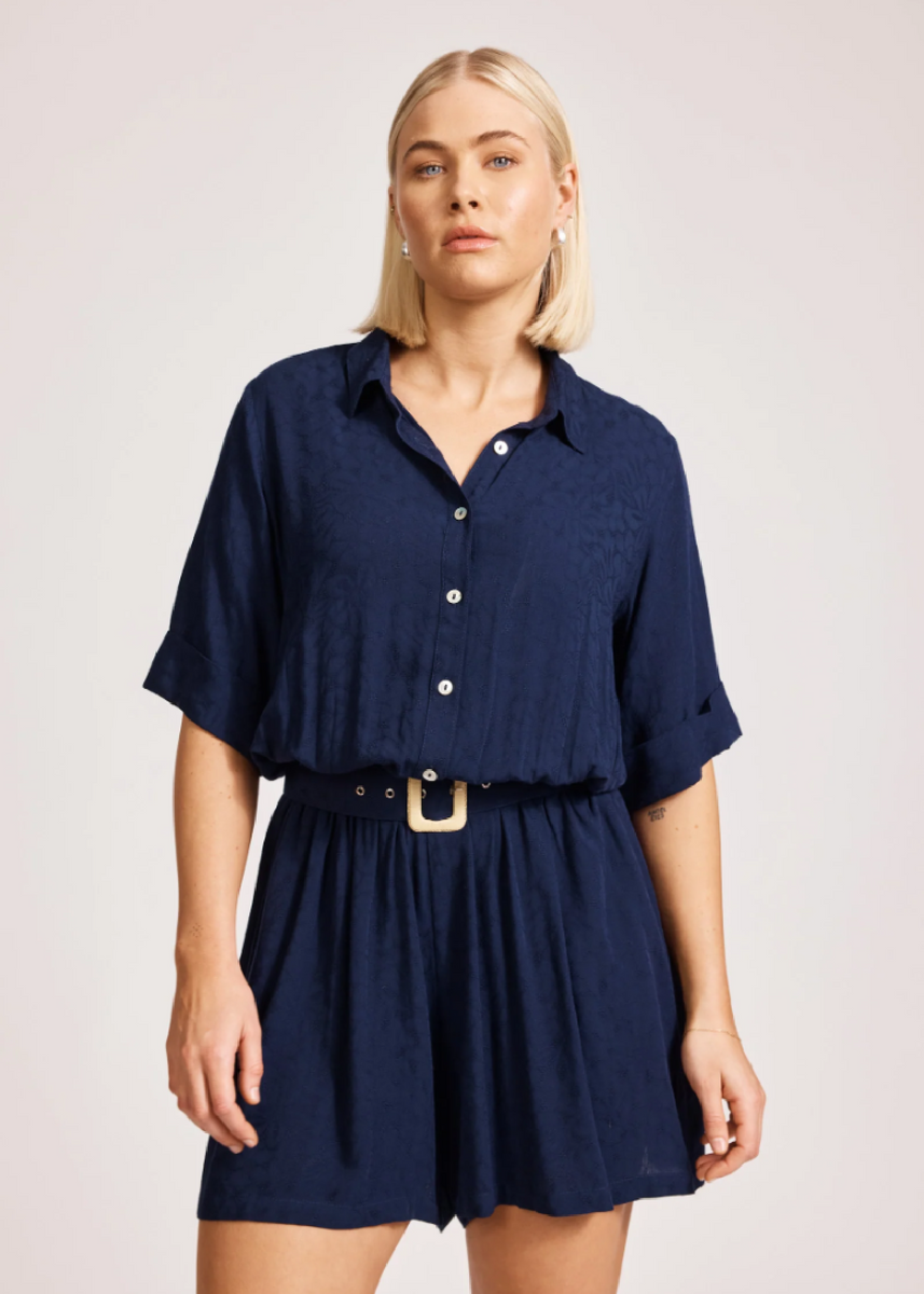 PARISIO BELT PLAYSUIT - INDIGO
