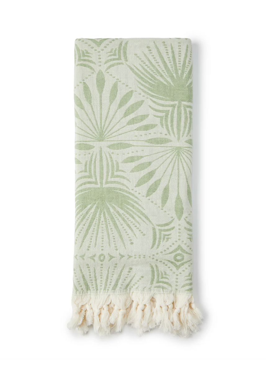 GREEN FROND PATTERN TURKISH TOWEL - SALTY SHADOWS