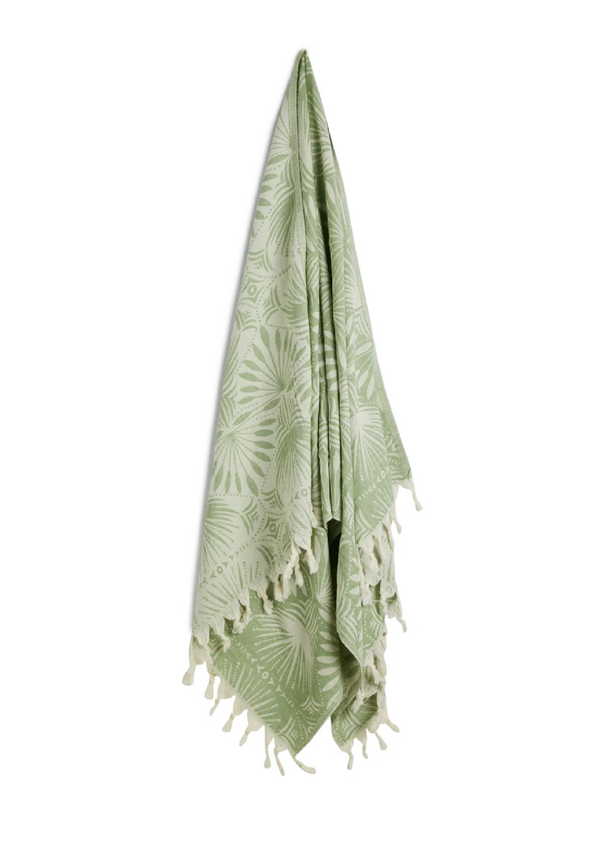 GREEN FROND PATTERN TURKISH TOWEL - SALTY SHADOWS