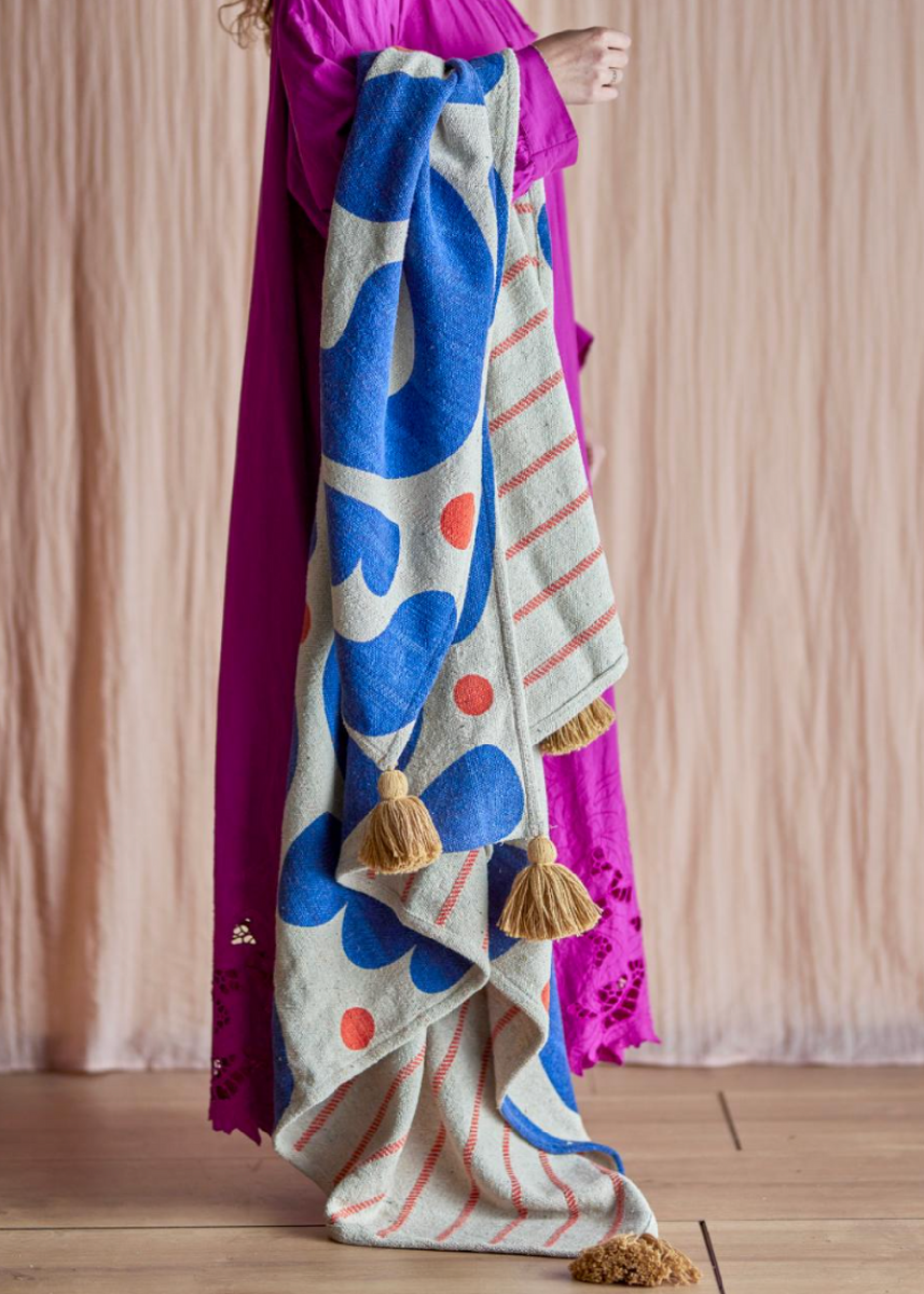 EVIAYA THROW - BLUE - RECYCLED COTTON