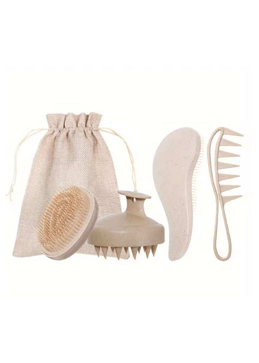 5 PCS HAIR BRUSH SET - BEIGE