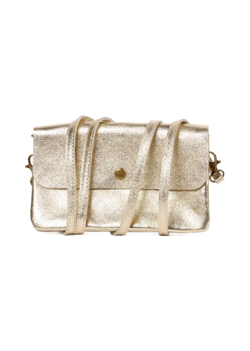 LINE LEATHER CROSS BODY CLUTCH - METALLIC GOLD