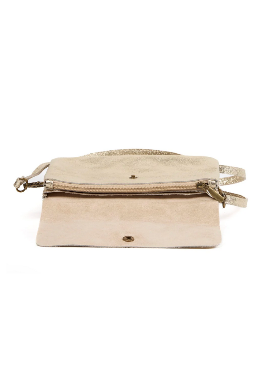 LINE LEATHER CROSS BODY CLUTCH - METALLIC GOLD