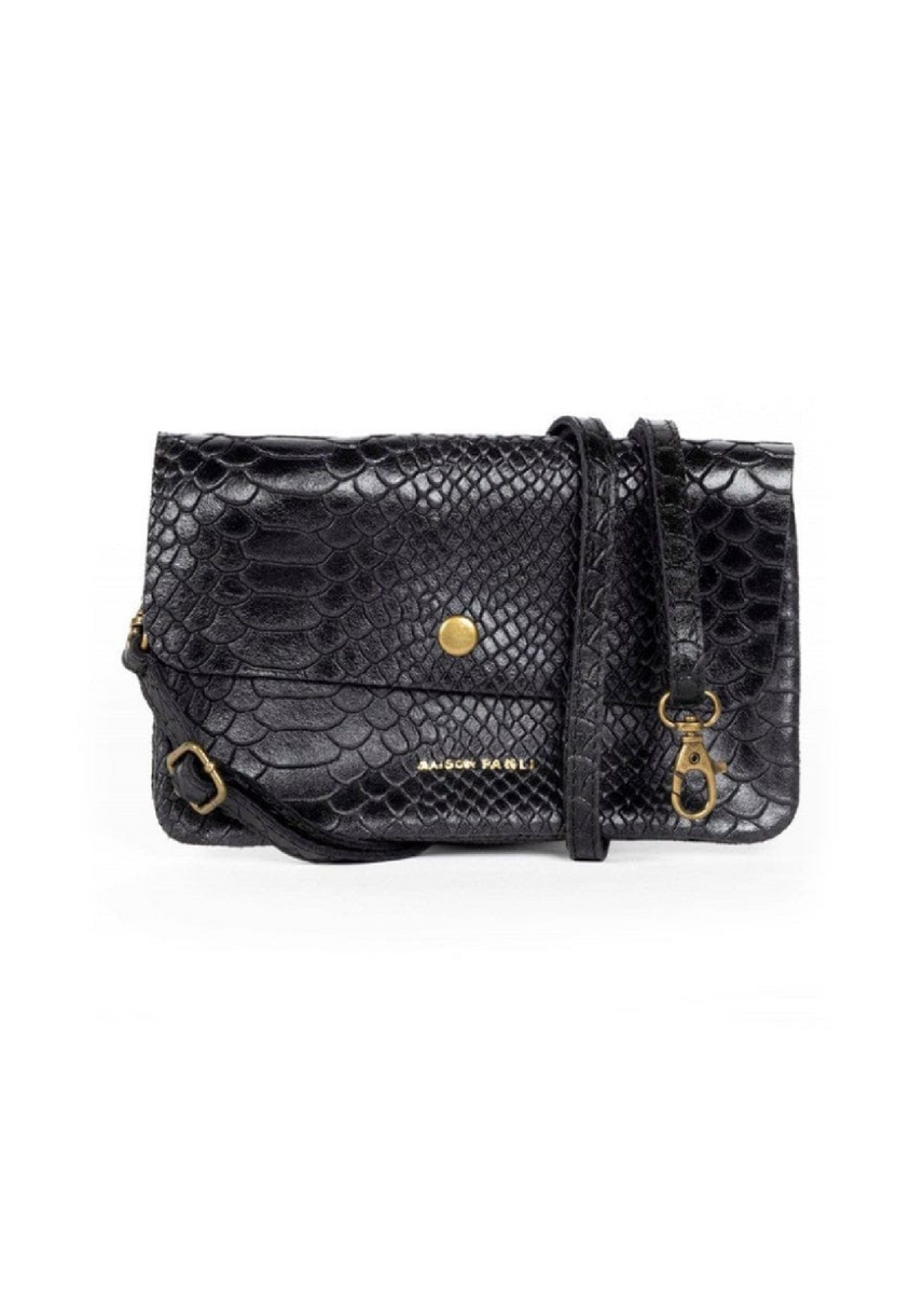 LINE LEATHER CROSS BODY CLUTCH - SNAKE BLACK
