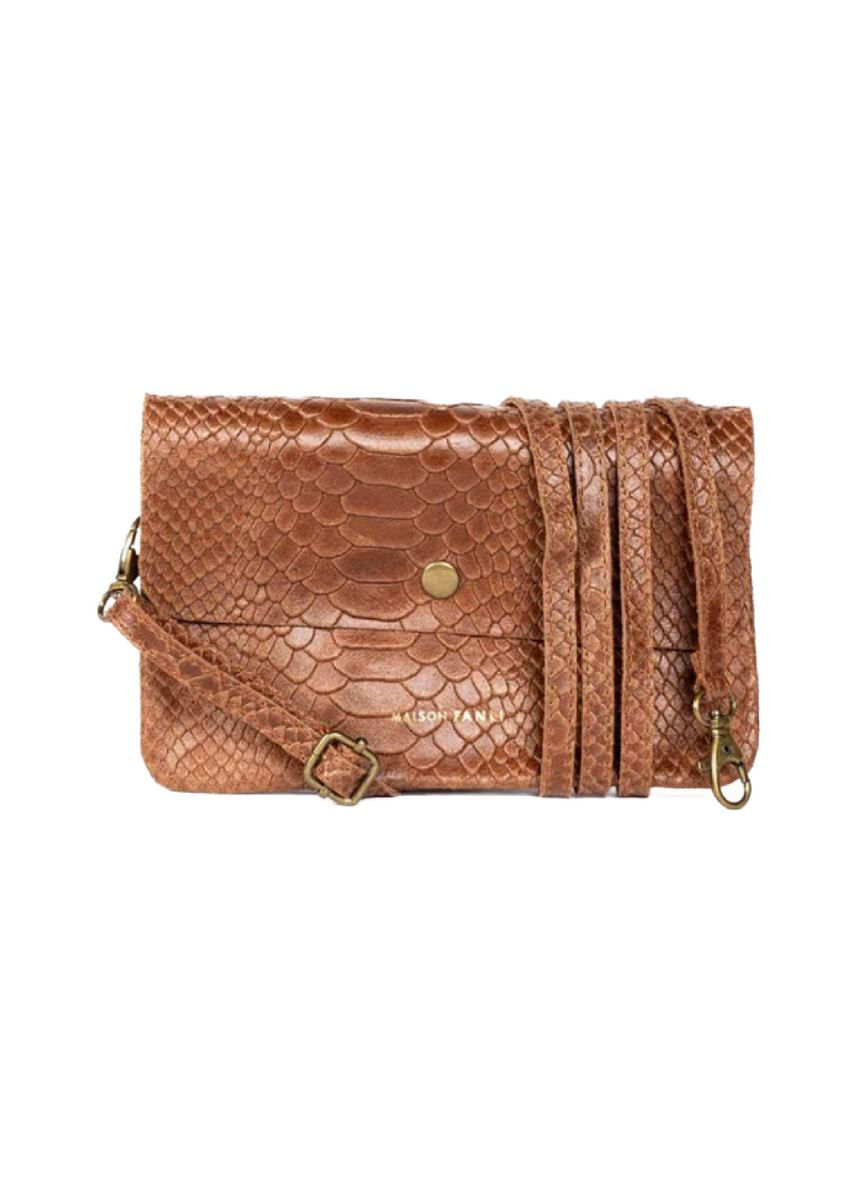 LINE LEATHER CROSS BODY CLUTCH - SNAKE CAMEL
