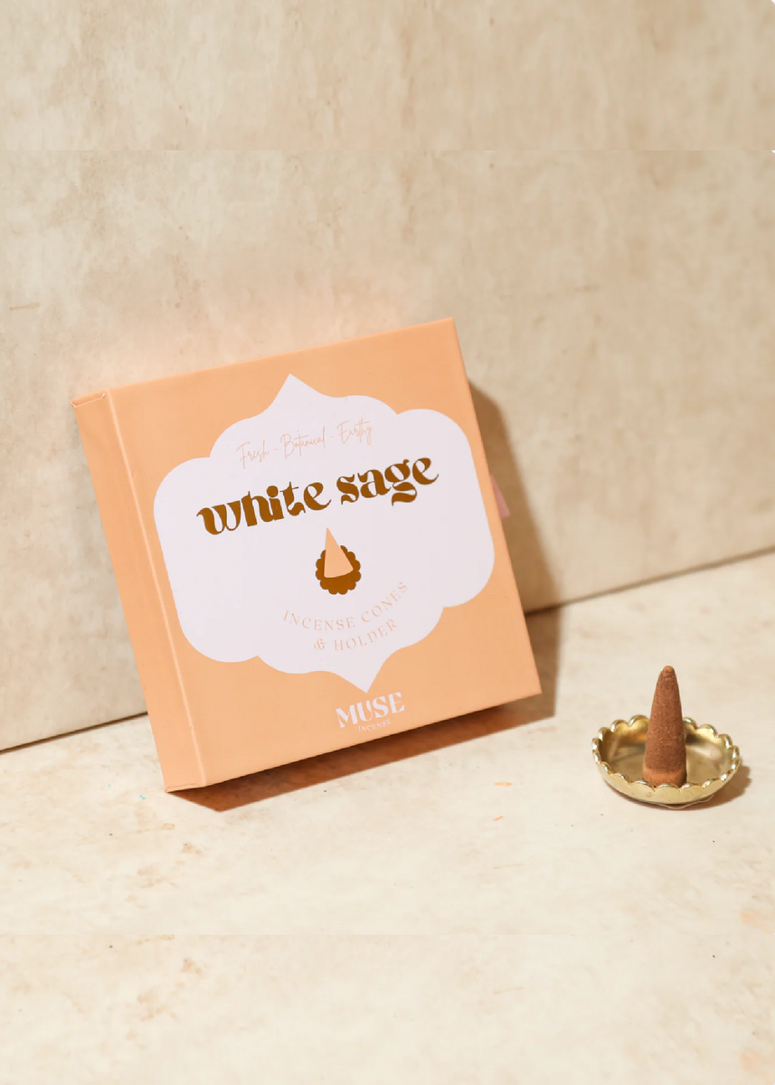 INCENSE CONES & HOLDER SET - WHITE SAGE