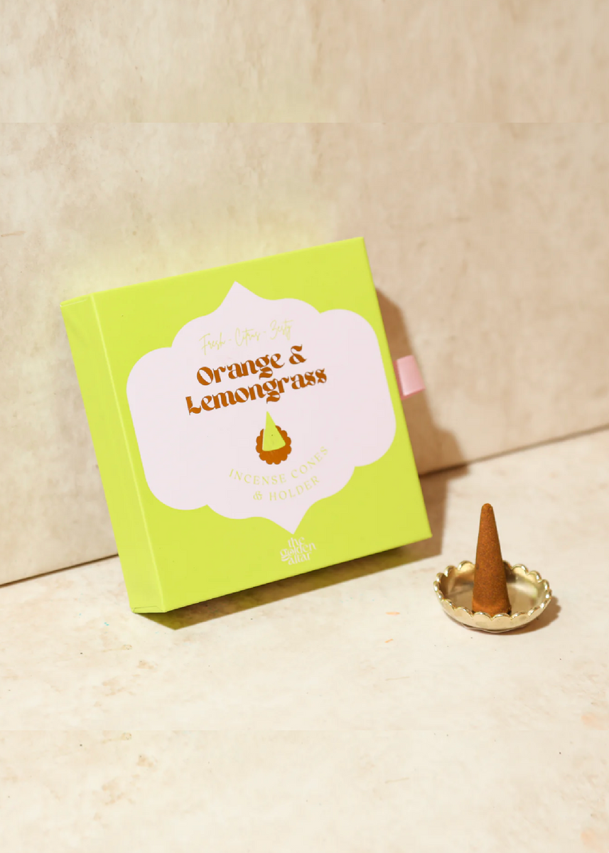 INCENSE CONES & HOLDER SET - ORANGE & LEMONGRASS