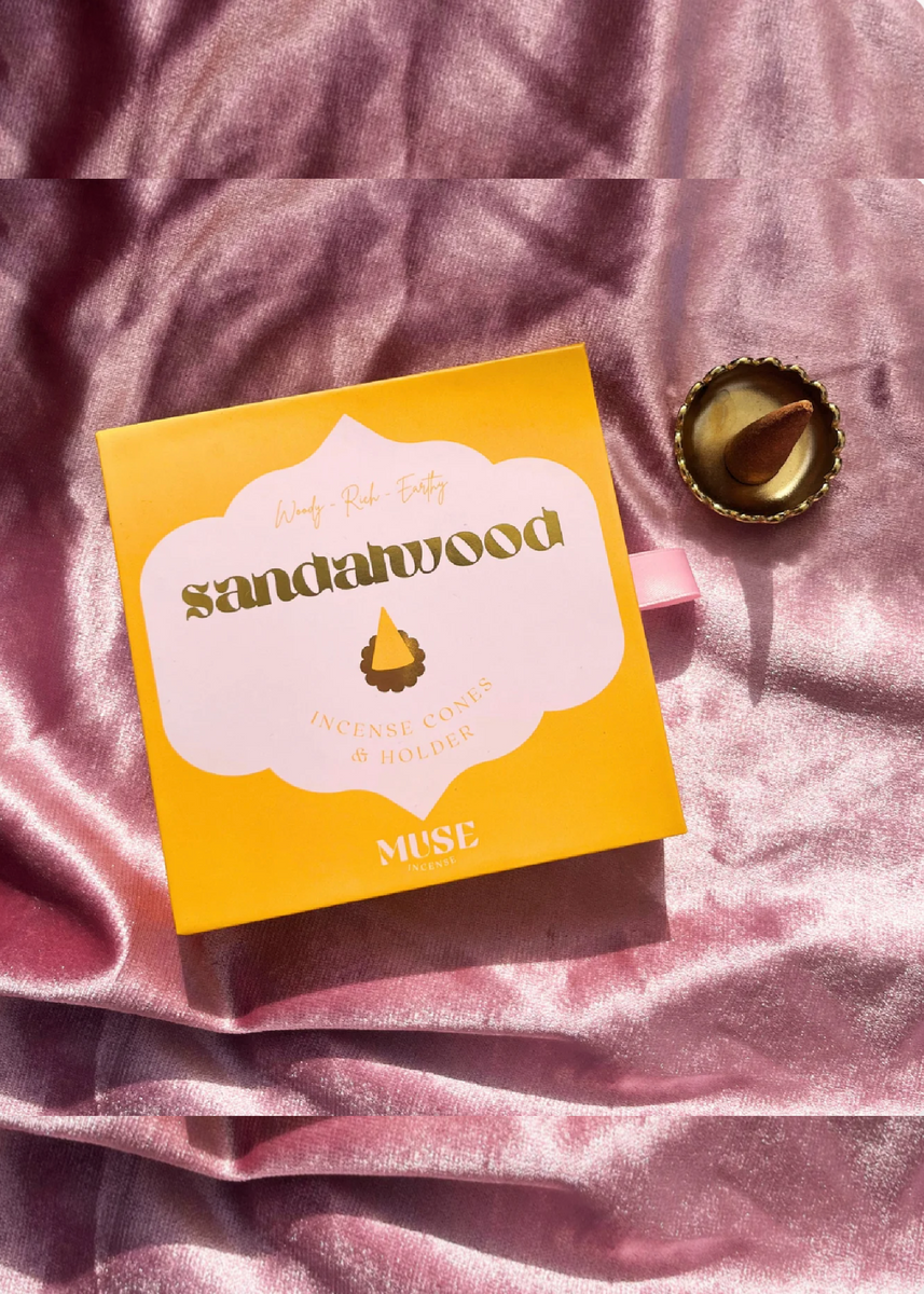 INCENSE CONES & HOLDER SET - SANDALWOOD