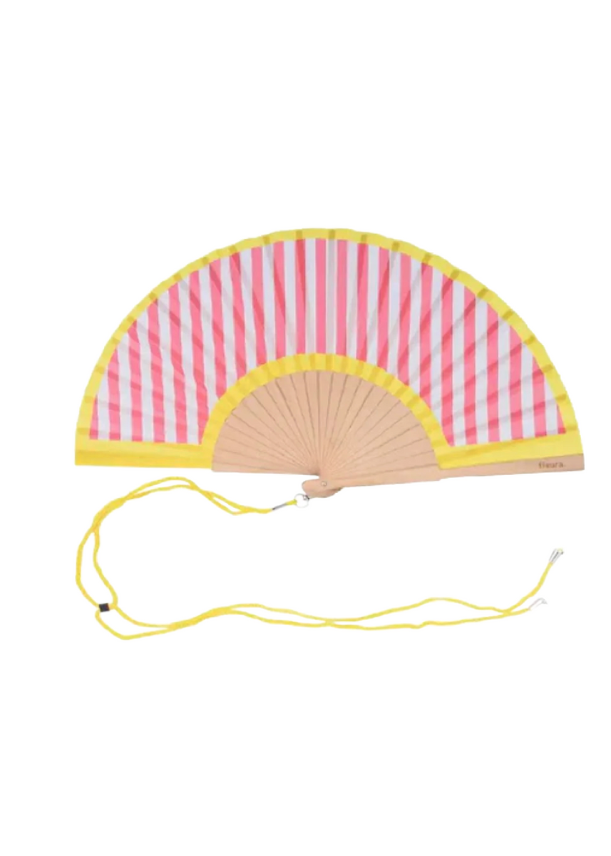 HAND FAN - YELLOW AND PINK STRIPES