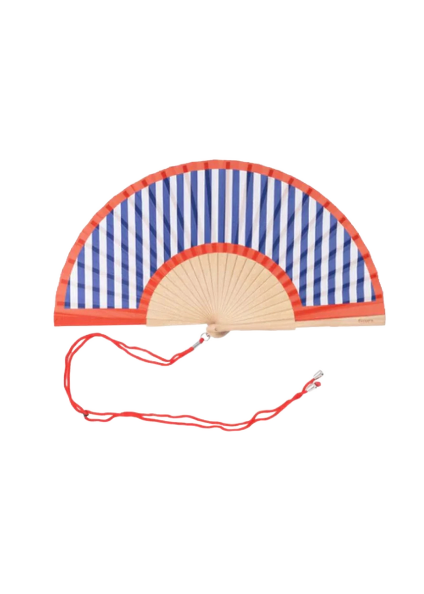 HAND FAN - RED AND BLUE STRIPES