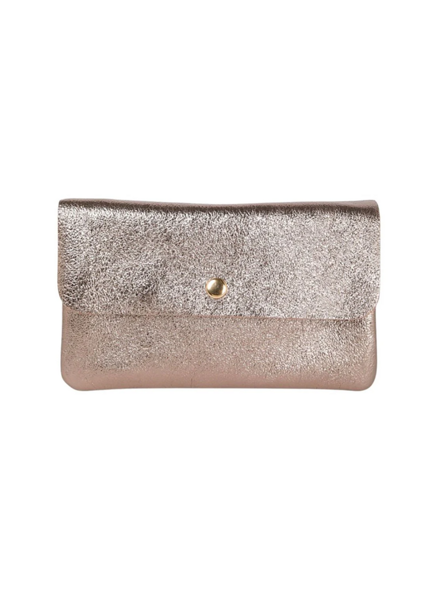 LINE LEATHER CROSS BODY CLUTCH - METALLIC CHAMPAGNE