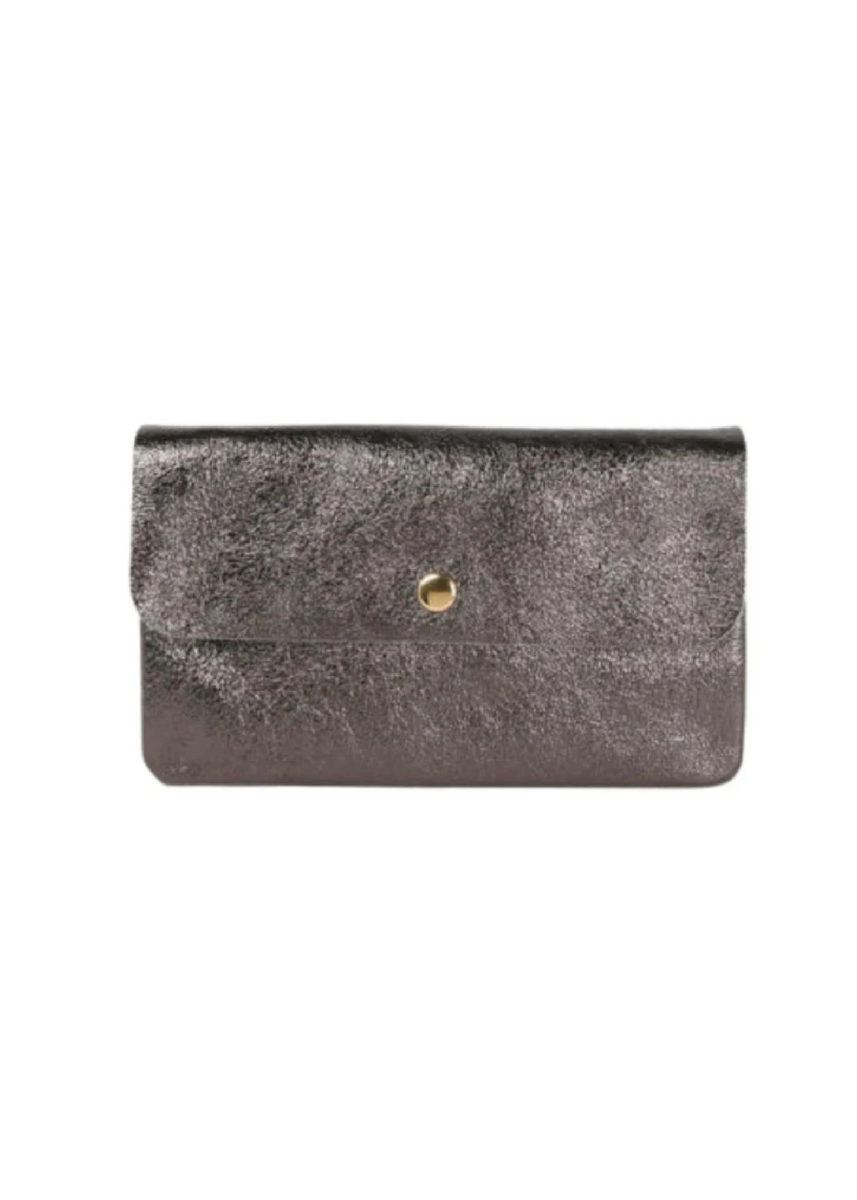 LINE LEATHER CROSS BODY CLUTCH - METALLIC GREY