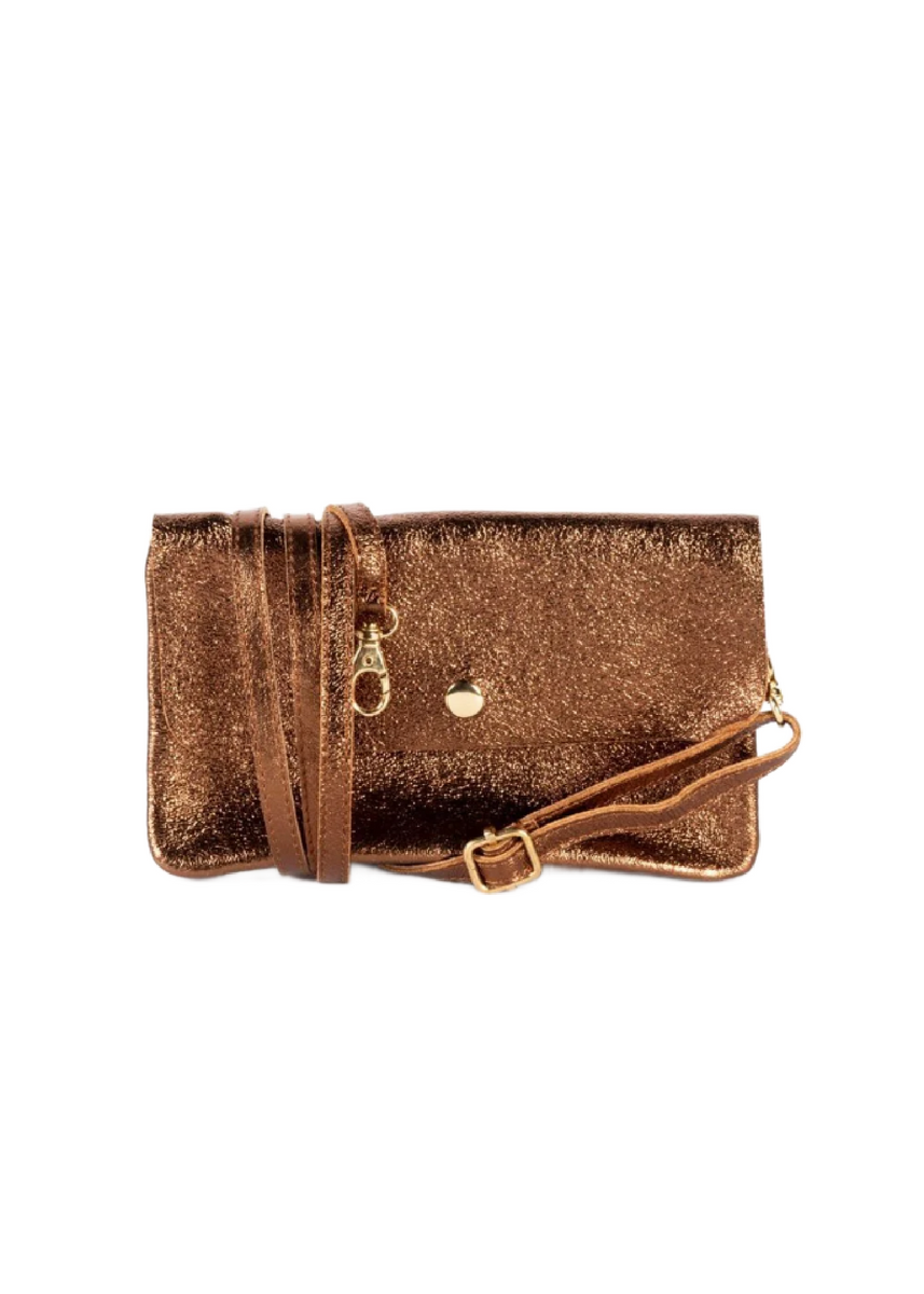 LINE LEATHER CROSS BODY CLUTCH - METALLIC BRONZE
