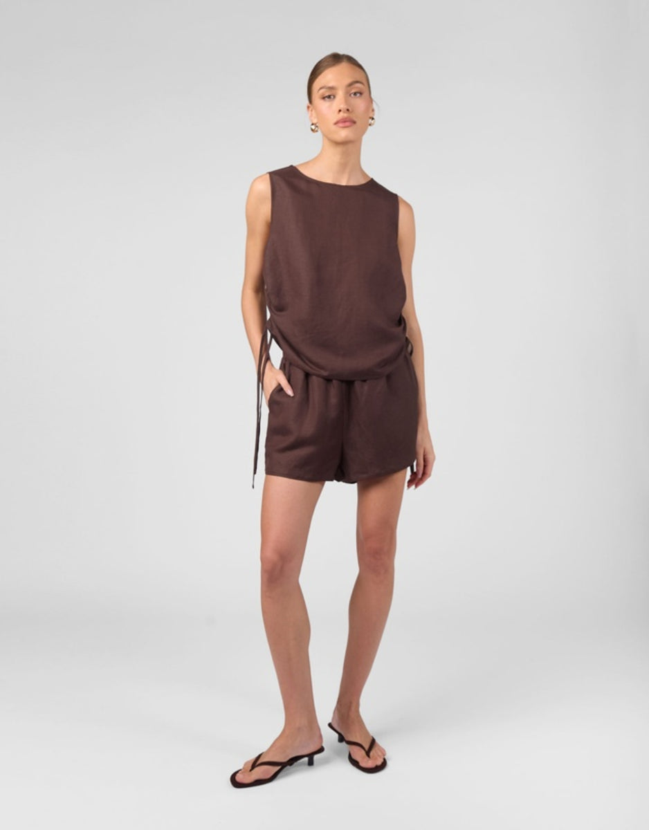 ALTA VISTA LINEN SHORTS- CHOCOLATE