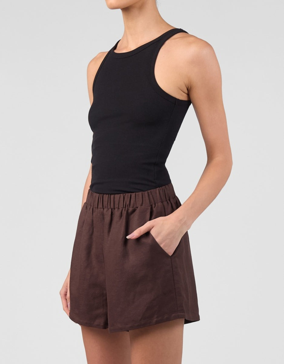 ALTA VISTA LINEN SHORTS- CHOCOLATE