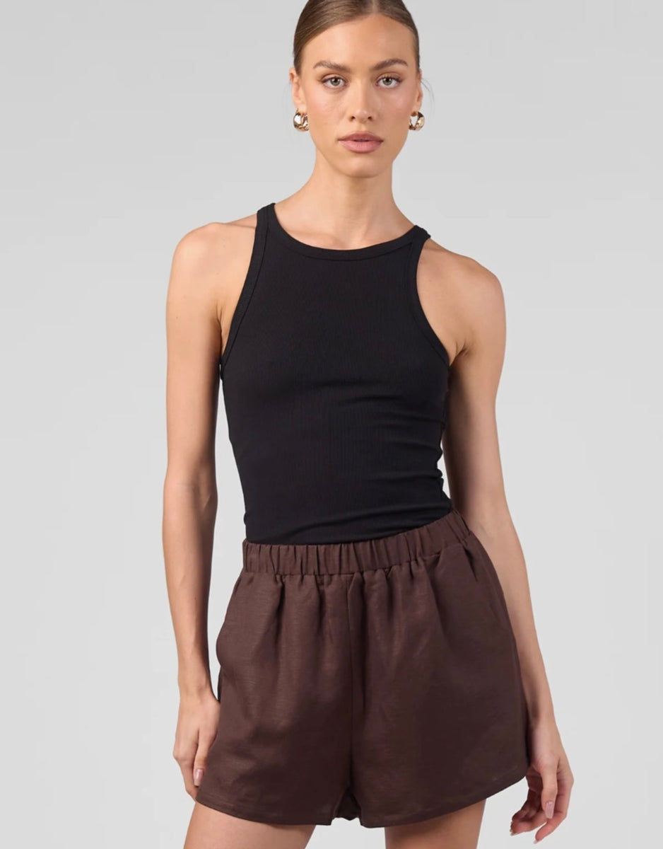ALTA VISTA LINEN SHORTS- CHOCOLATE