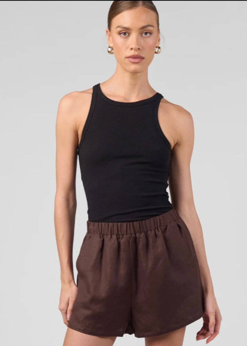 ALTA VISTA LINEN SHORTS- CHOCOLATE