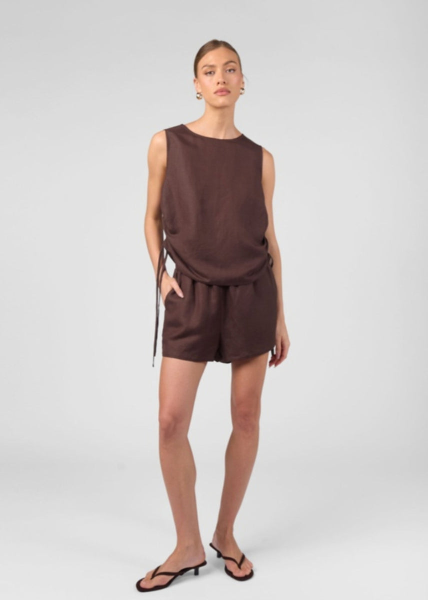 ALTA VISTA LINEN SHORTS- CHOCOLATE