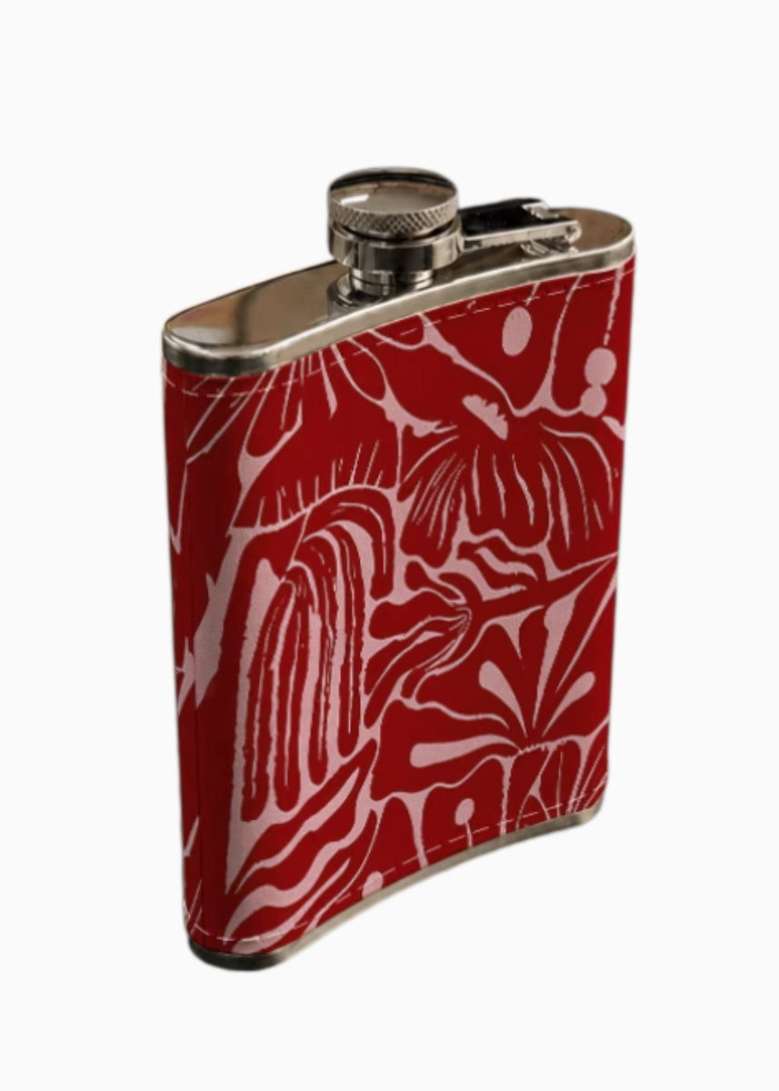 HIP FLASK - RED FLOWERS