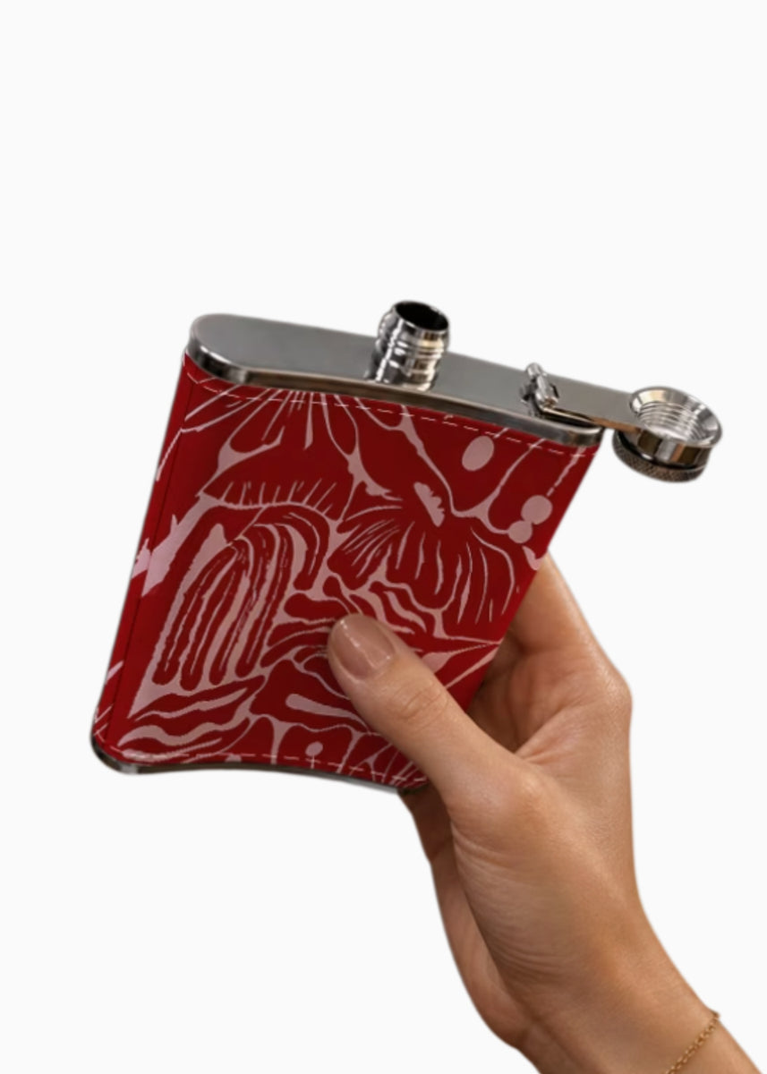 HIP FLASK - RED FLOWERS