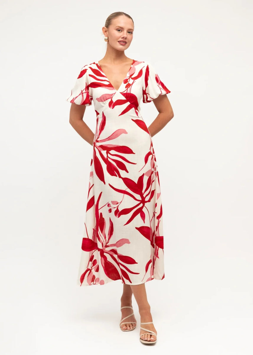 SCARLET BLOOM MIDI DRESS