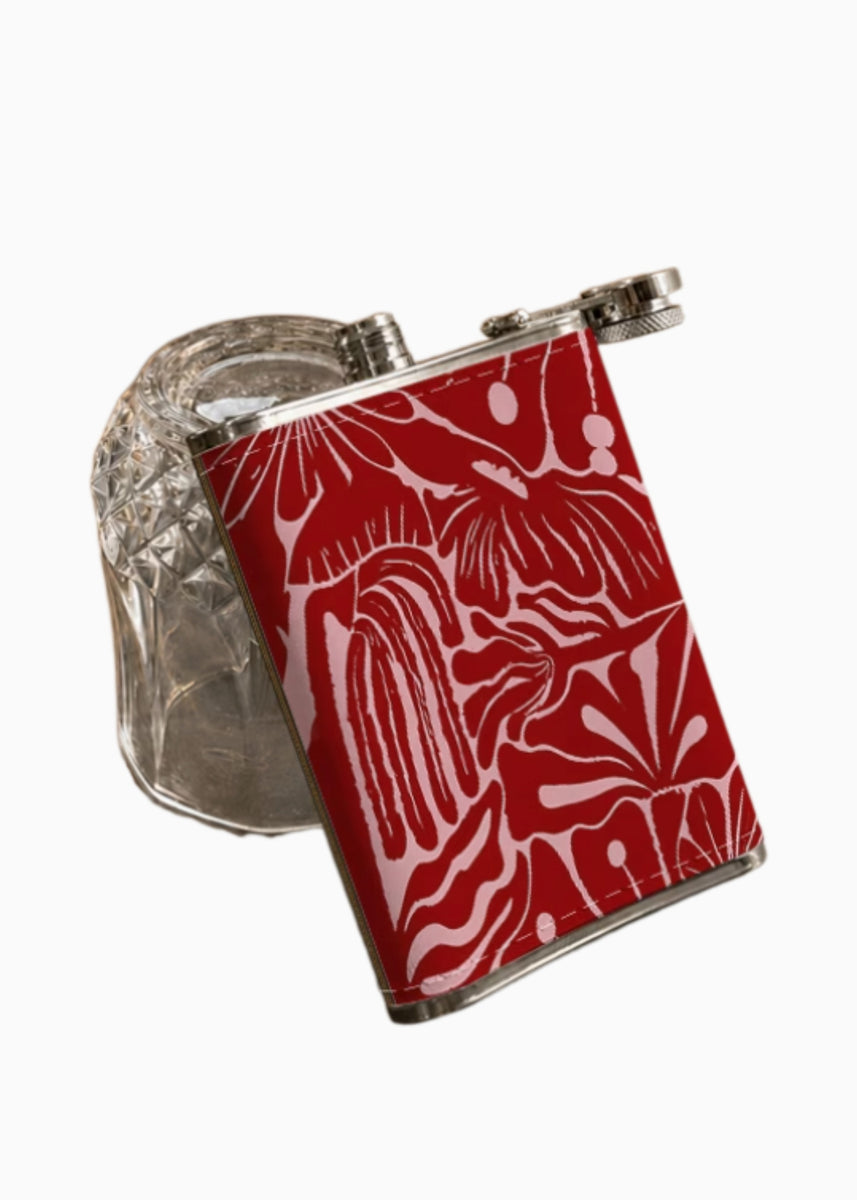 HIP FLASK - RED FLOWERS