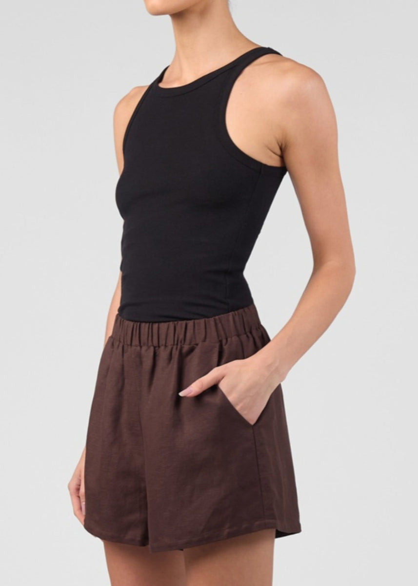 ALTA VISTA LINEN SHORTS- CHOCOLATE