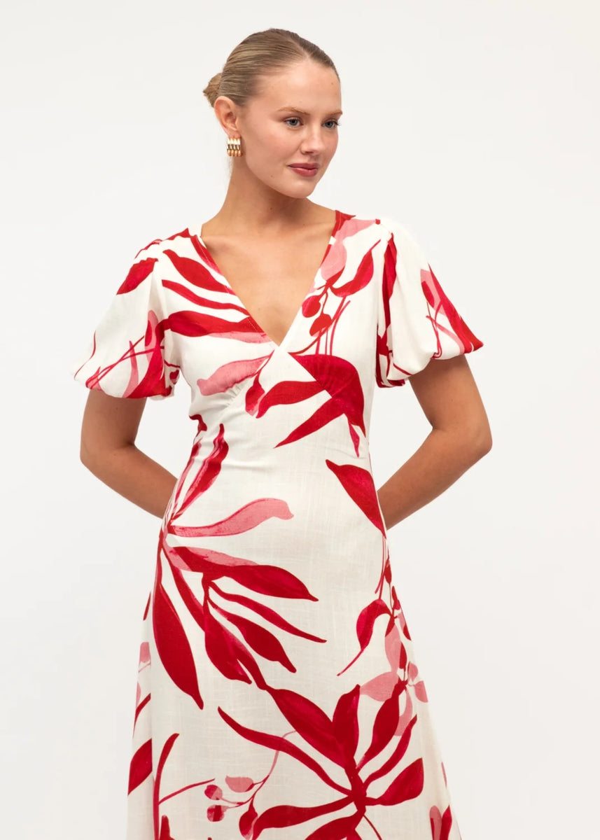 SCARLET BLOOM MIDI DRESS