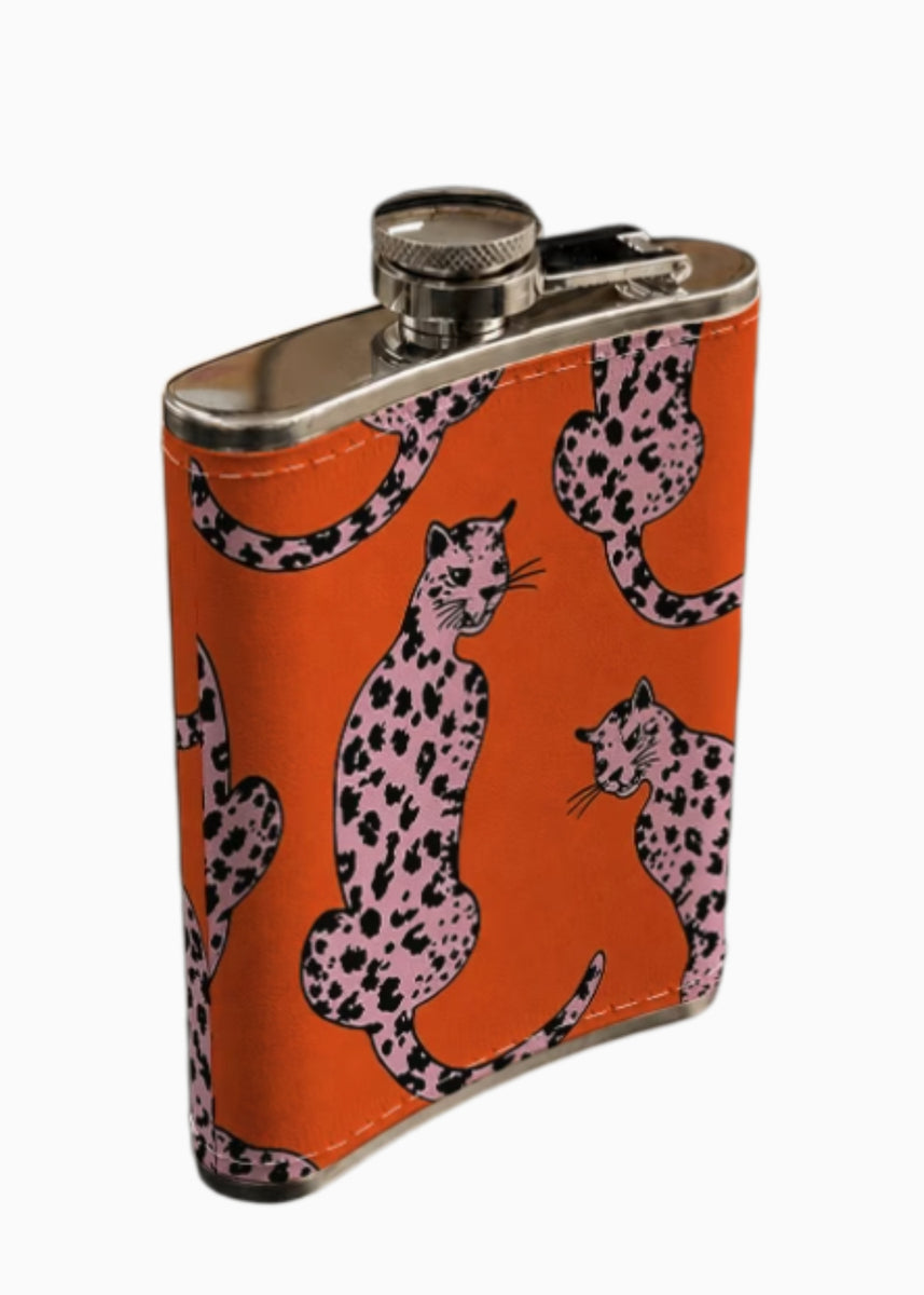 HIP FLASK - ORANGE & PINK LEOPARD