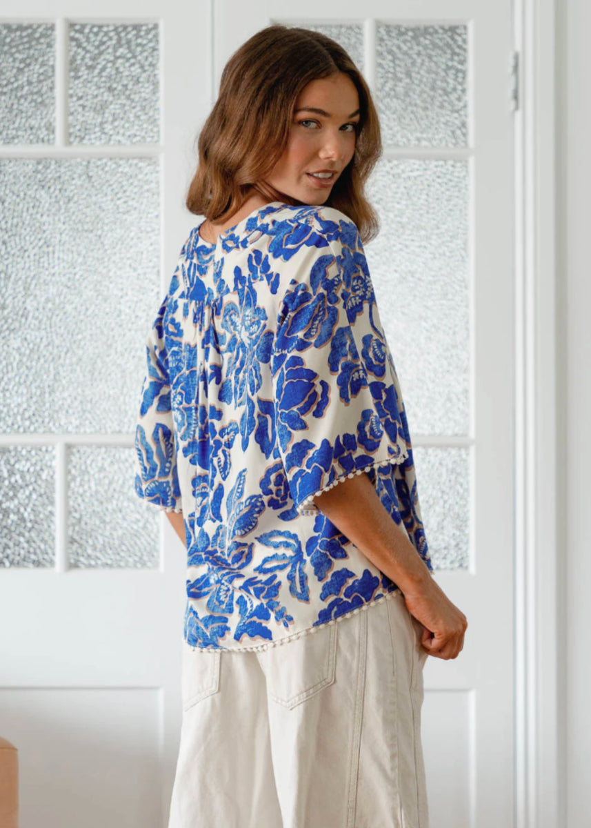GABRIELLA TOP - INDIGO BLOOM PRINT