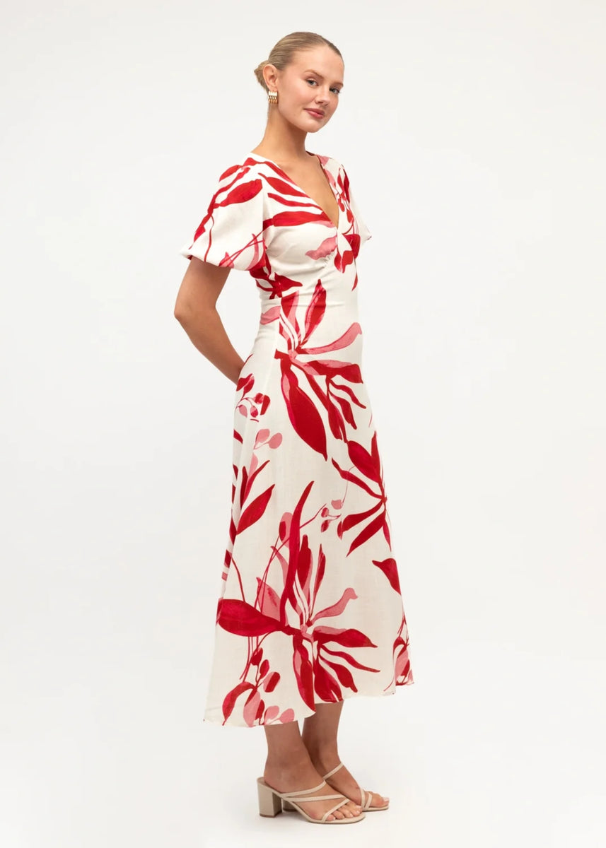 SCARLET BLOOM MIDI DRESS