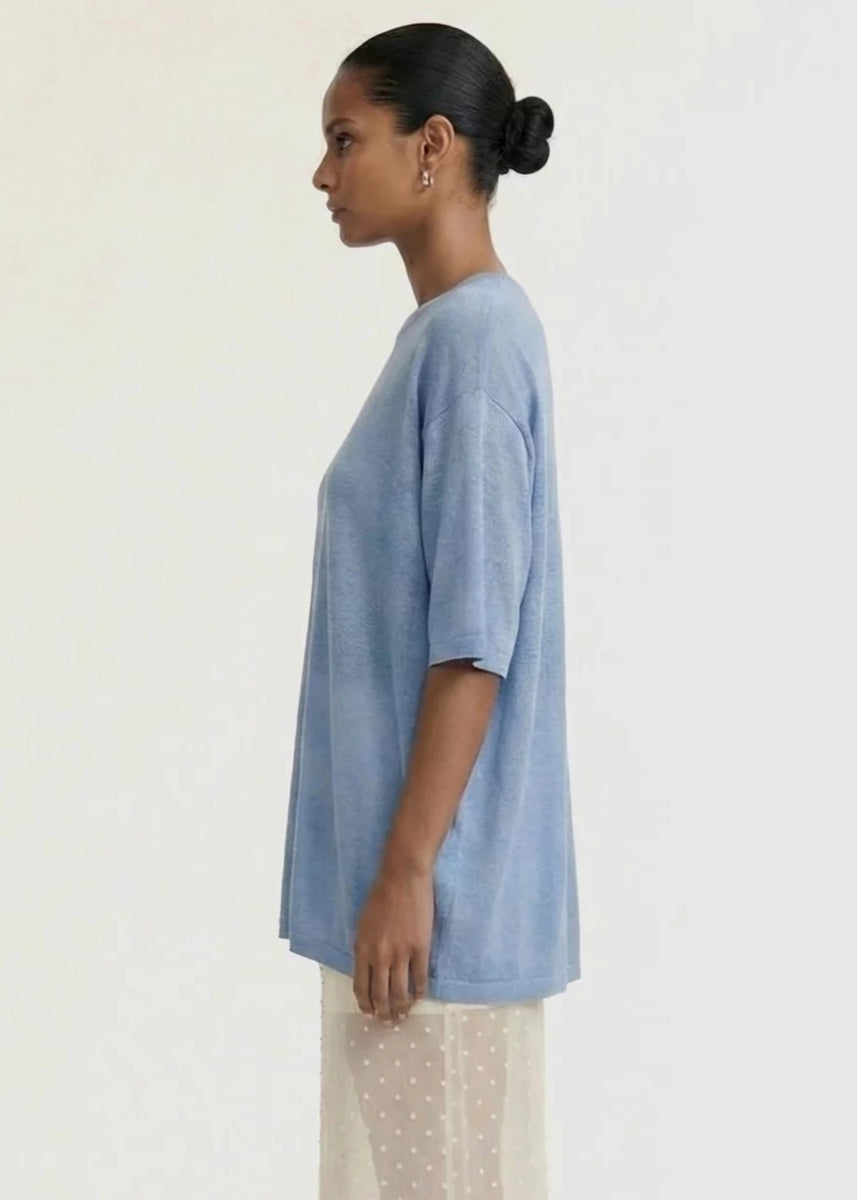 ORLA OVERSIZED KNIT TEE - DUSTY BLUE
