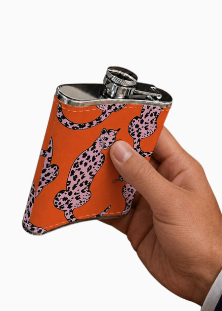 HIP FLASK - ORANGE & PINK LEOPARD