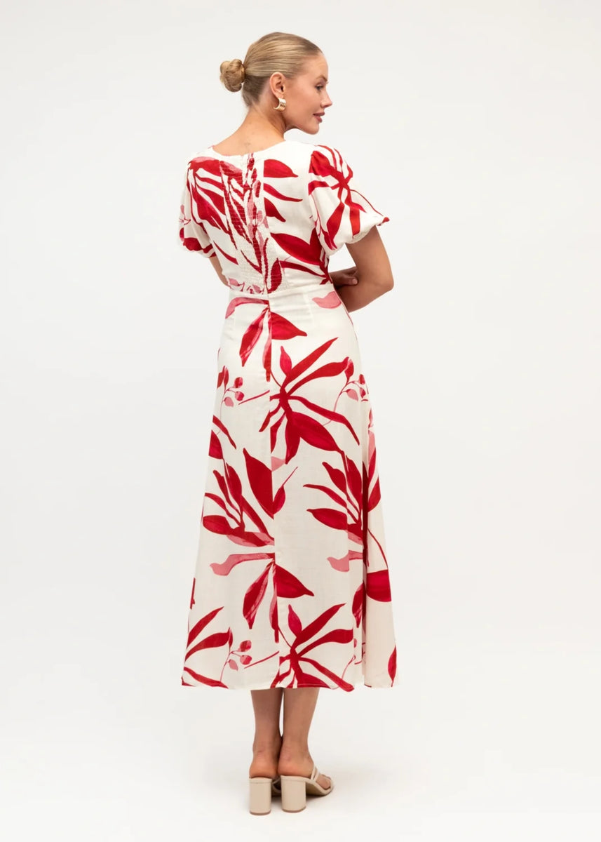 SCARLET BLOOM MIDI DRESS