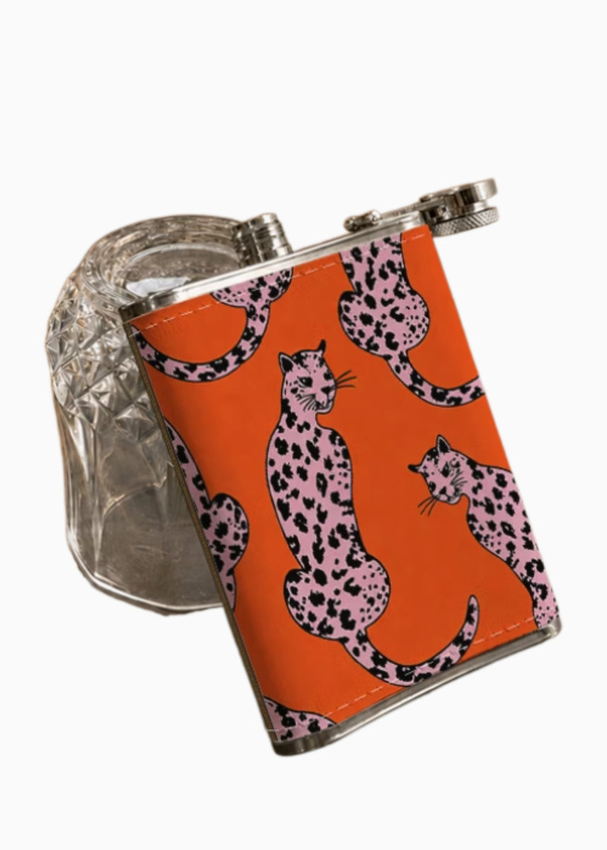 HIP FLASK - ORANGE & PINK LEOPARD