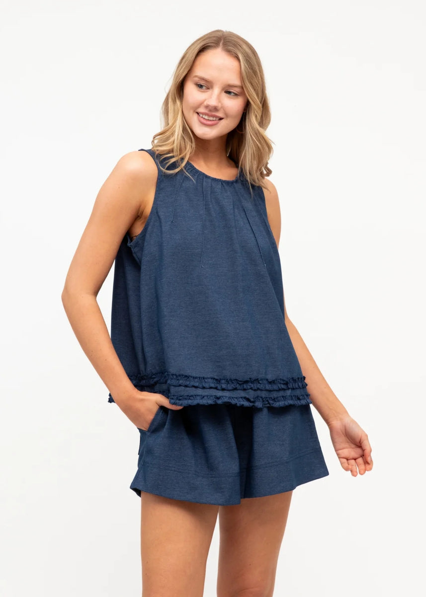 LARA DENIM LOOK SHORTS