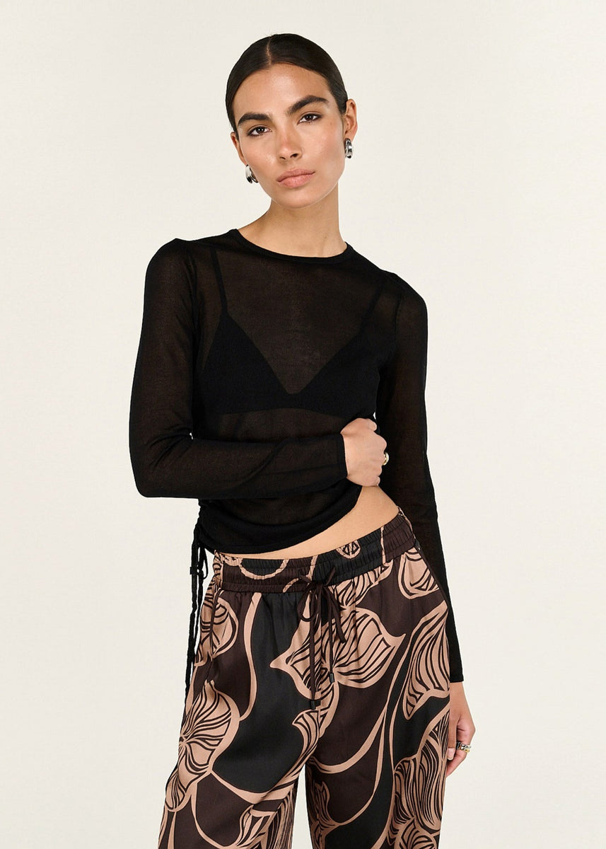 LENI DRAWSTRING SHEER KNIT TOP
