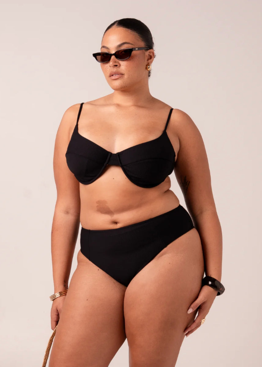 TIE BACK BALCONETTE BRA - BLACK RIB