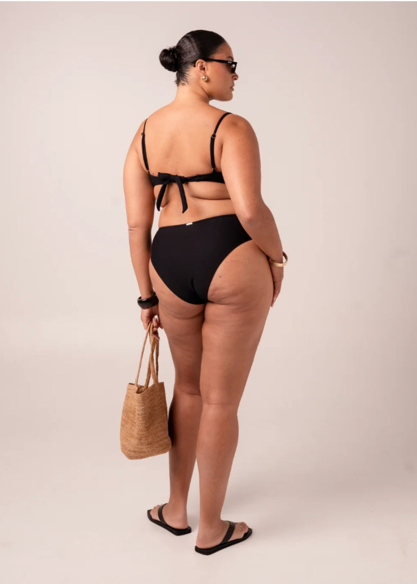 TIE BACK BALCONETTE BRA - BLACK RIB