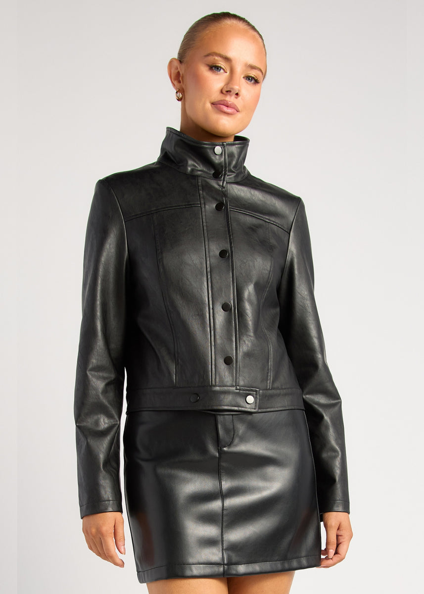 CARRI FAUX LEATHER JACKET - BLACK