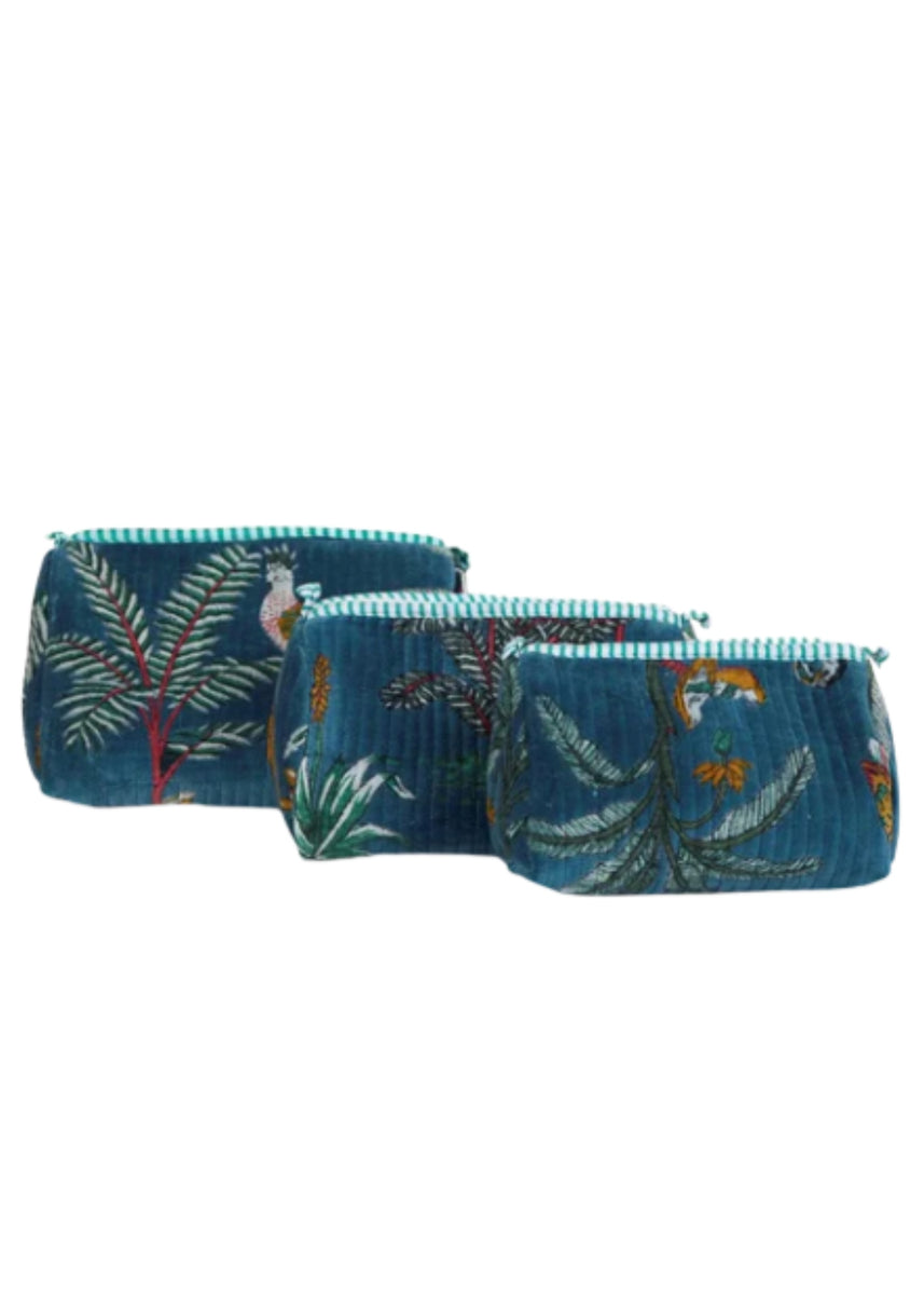 TEAL BLUE PANTHER - SET OF 3 VELVET POUCHES