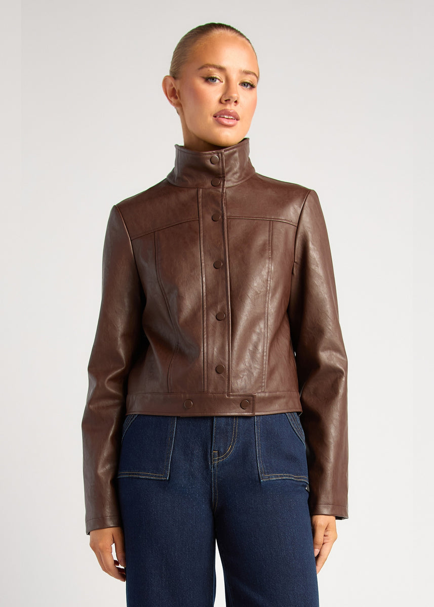 CARRI FAUX LEATHER JACKET - ESPRESSO