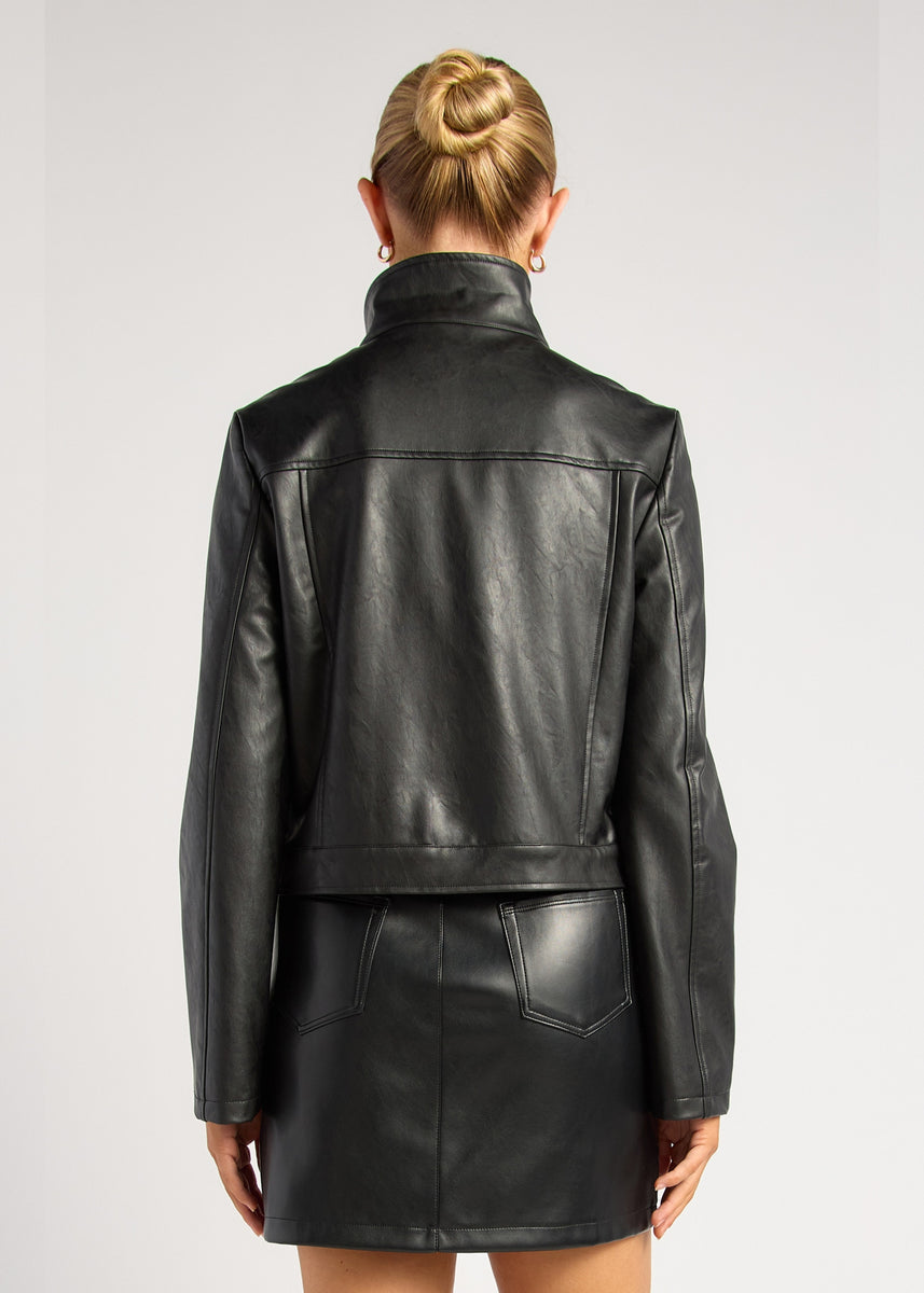 CARRI FAUX LEATHER JACKET - BLACK