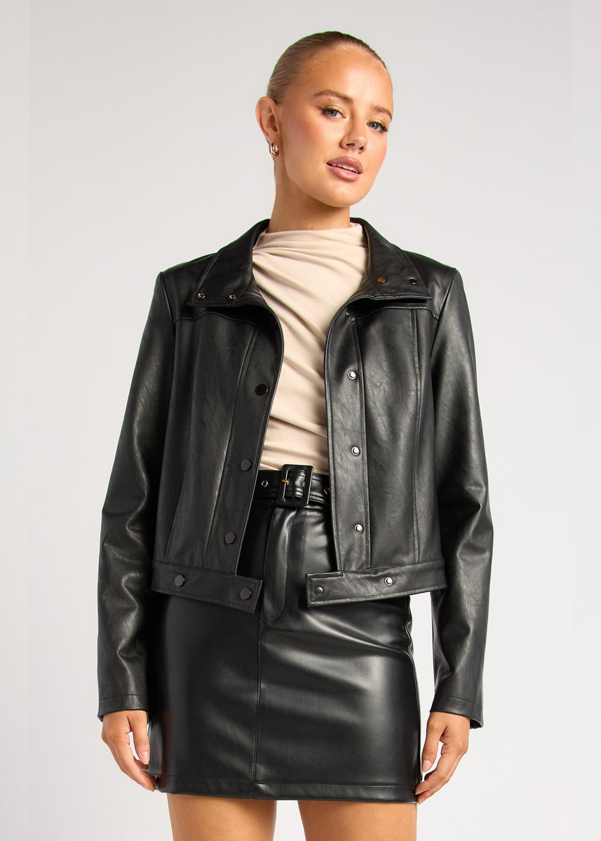 CARRI FAUX LEATHER JACKET - BLACK