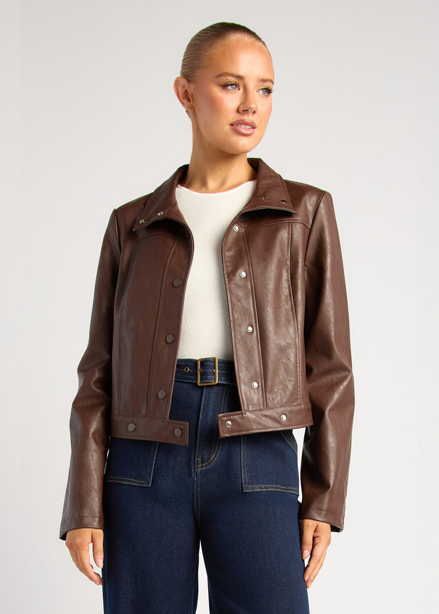 CARRI FAUX LEATHER JACKET - ESPRESSO