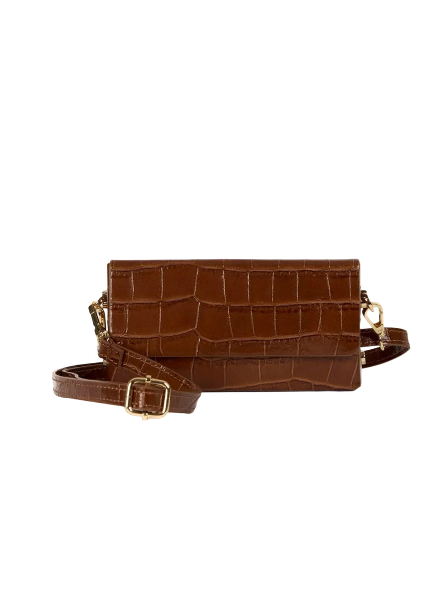 MARGOT CLUTCH - CROC EMBOSSED LEATHER - BROWN