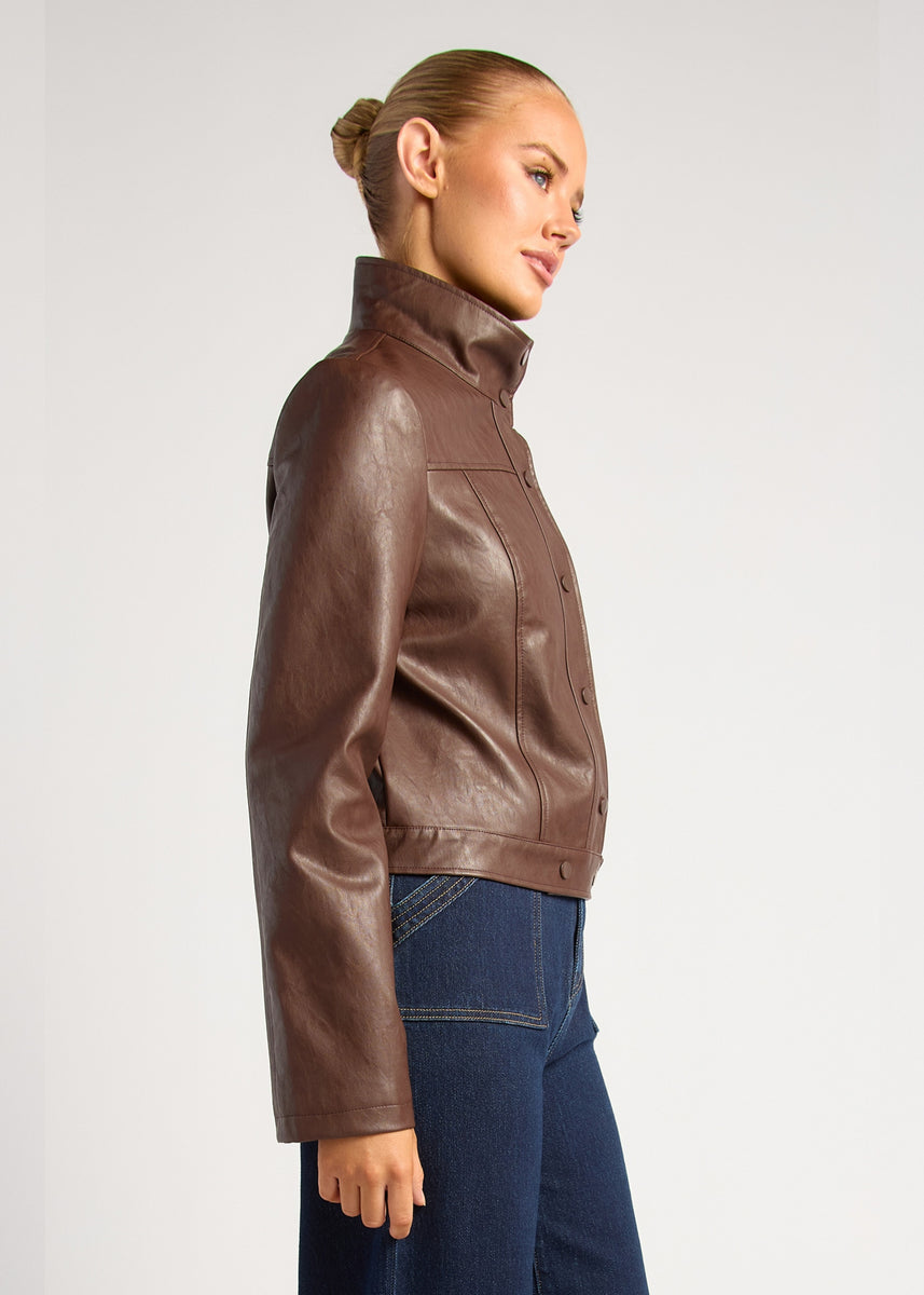 CARRI FAUX LEATHER JACKET - ESPRESSO